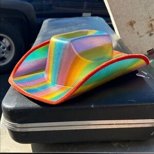 Rainbow Cowboy Hat with Red Trim